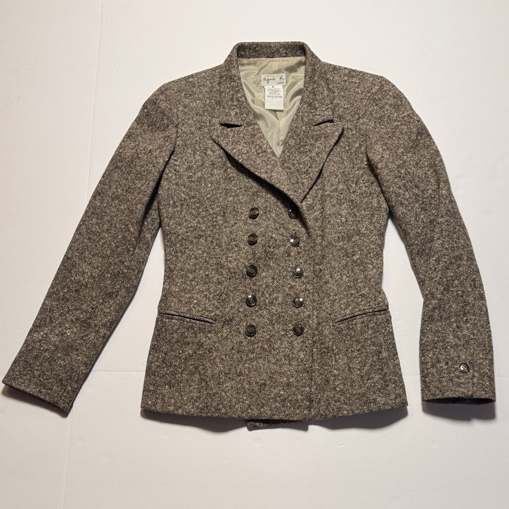 Agnes B. Brown Tweed Double-Breasted Blazer